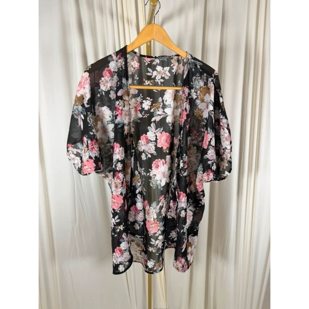 Russe Sheer Floral Chiffon Open Front Kimono Duster Cardigan M/L